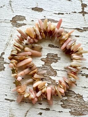 Pink Sunstone & Gold Hematite Chip Double Wrap StretchyBracelet